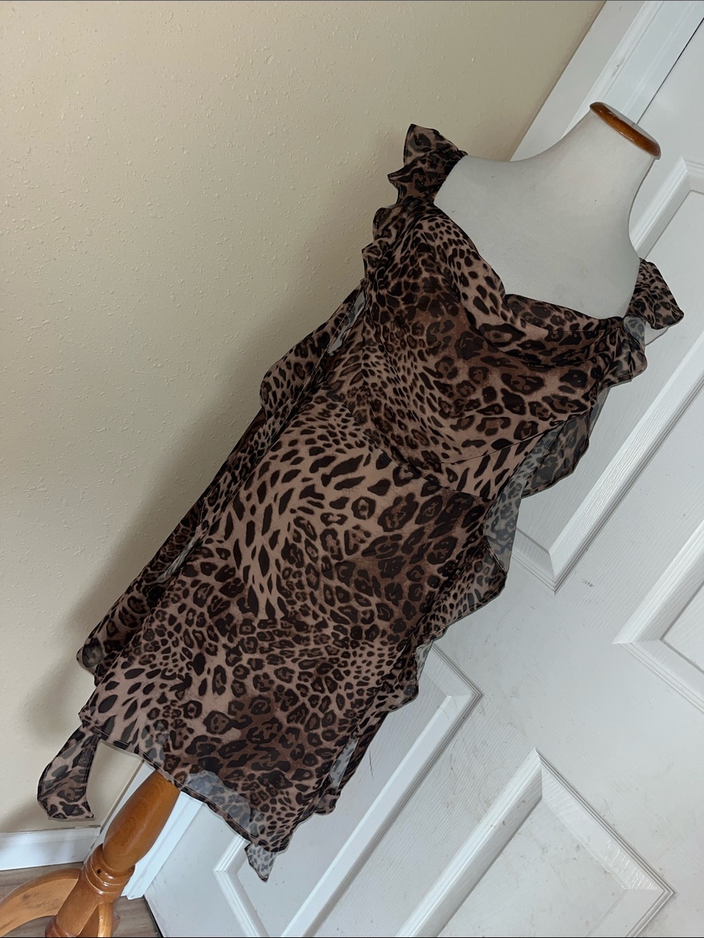 Cider leopard print ruffle slip mini dress